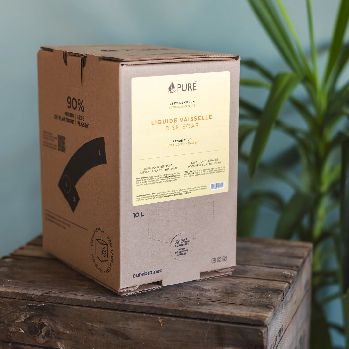 Liquide vaisselle ultraconcentré et dégraissant de la marque québécoise PURE - Recharge éco-responsable 10L - Zeste de citron