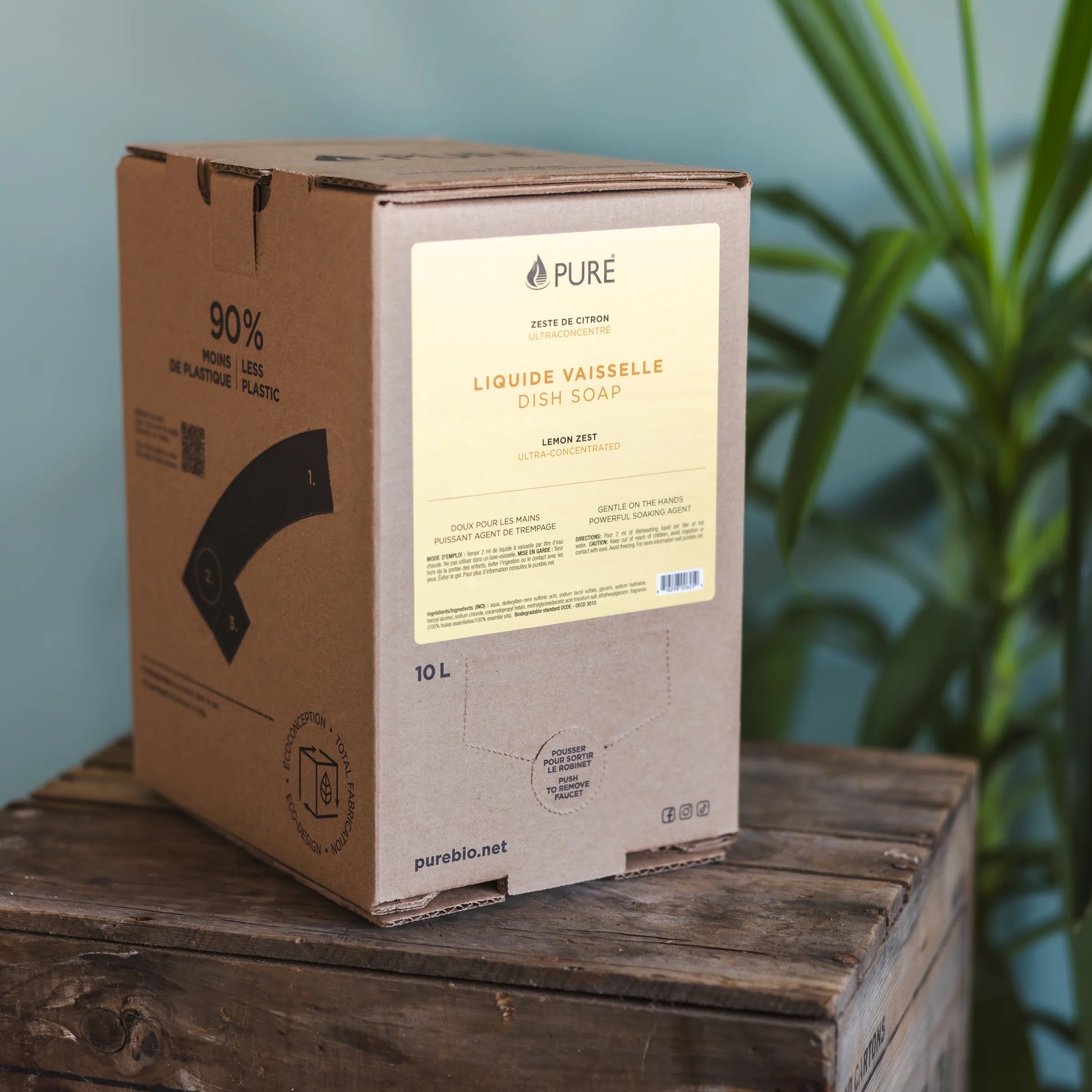 Liquide vaisselle ultraconcentré et dégraissant de la marque québécoise PURE - Recharge éco-responsable 10L - Zeste de citron
