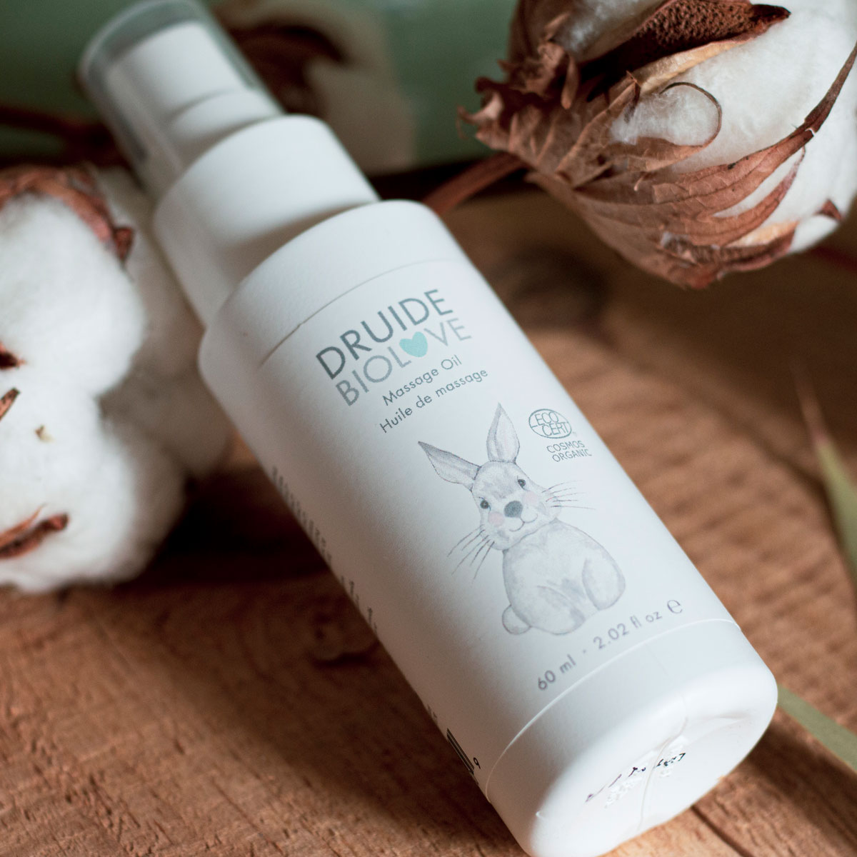 Huile de massage biologique pour bébé de la gamme BioLove de Druide, 60ml.