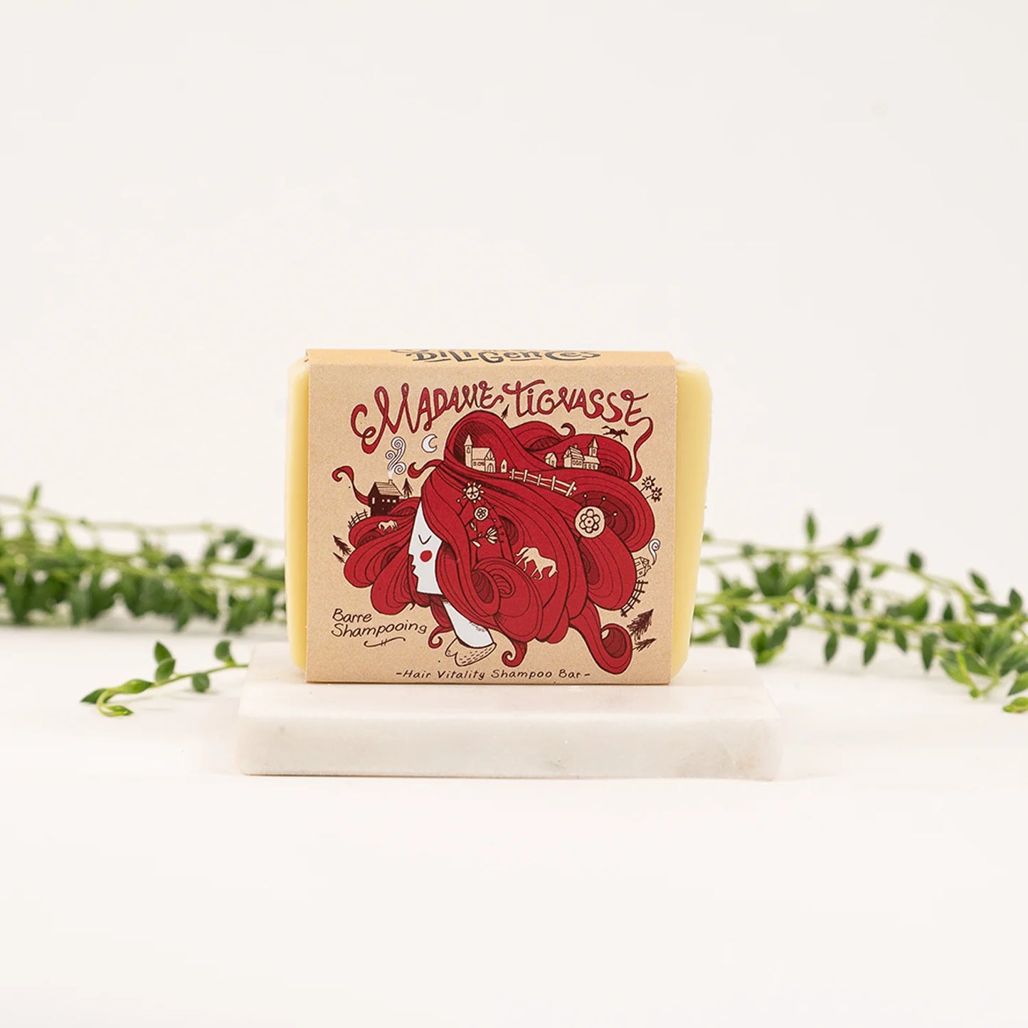 Barre de shampoing solide Madame Tignasse de la Savonnerie des Diligences, dans son emballage.