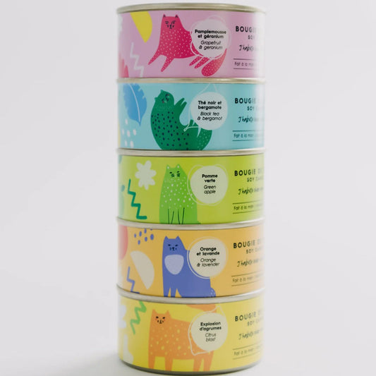 Bougie de soya artisanale en conserve, parfums multiples, par J'habite chez mon chat.