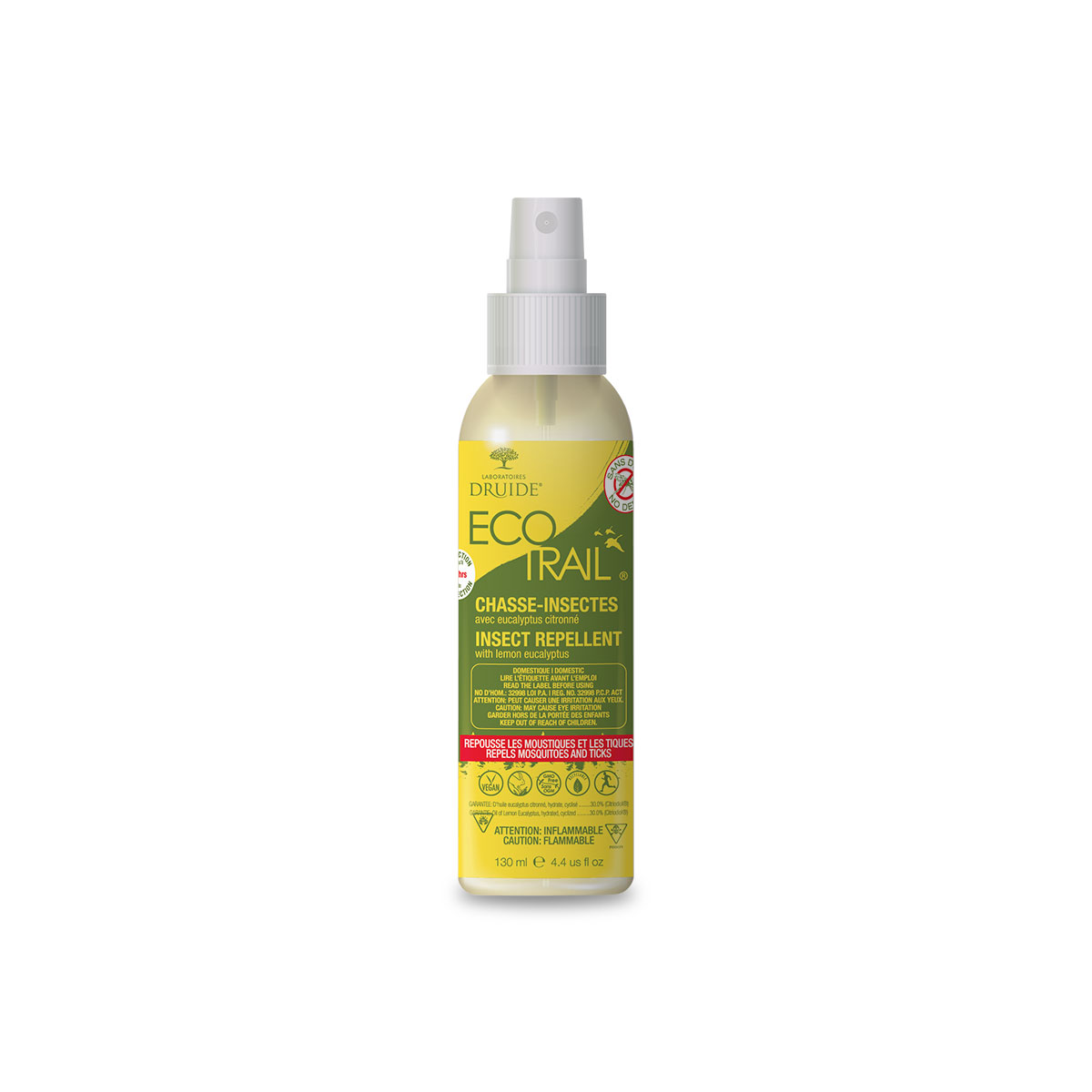 Chasse-insectes naturel EcoTrail de Druide, à l'eucalyptus citronné, fabriqué au Québec, format 130ml.