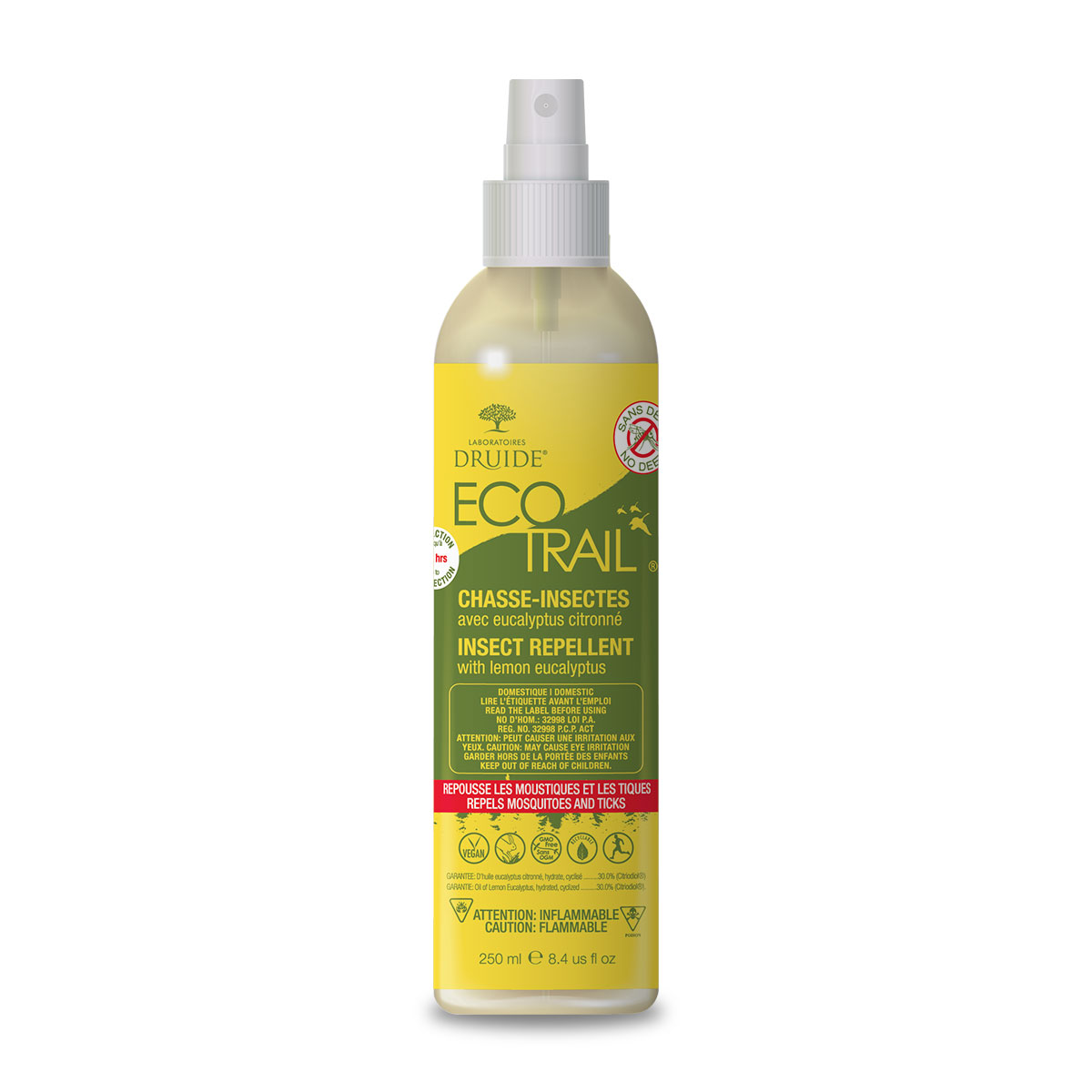 Chasse-insectes naturel EcoTrail de Druide, à l'eucalyptus citronné, fabriqué au Québec, format 250ml.
