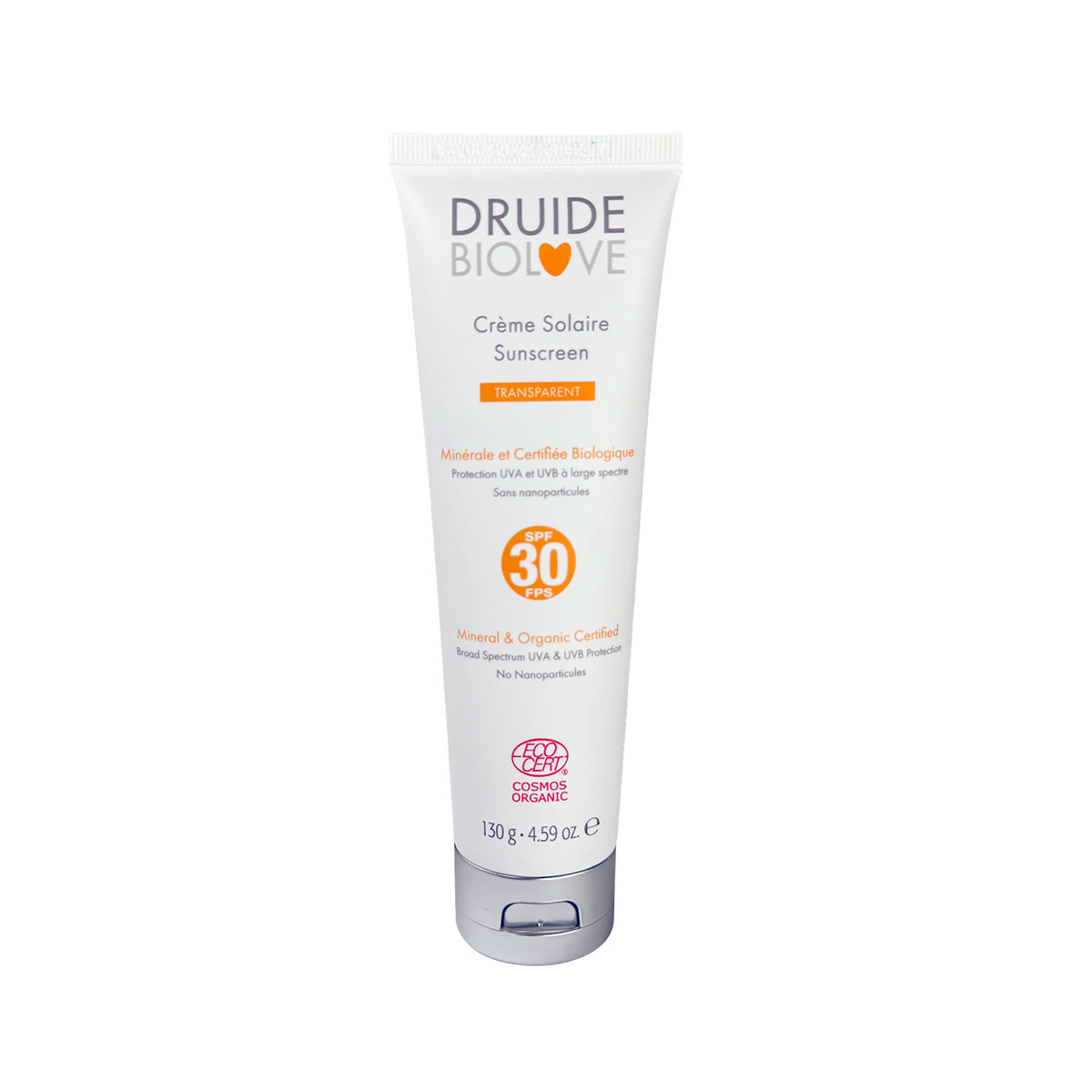 Crème solaire minérale FPS 30 de la gamme EcoTrail de Druide, fabriquée au Québec.