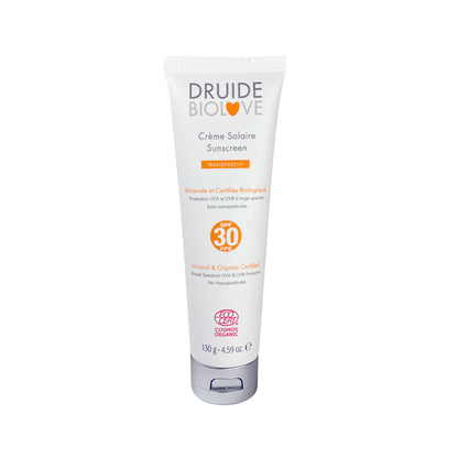 Crème solaire minérale FPS 30 de la gamme EcoTrail de Druide, fabriquée au Québec.