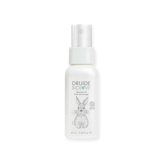 Huile de massage biologique pour bébé de la gamme BioLove de Druide.