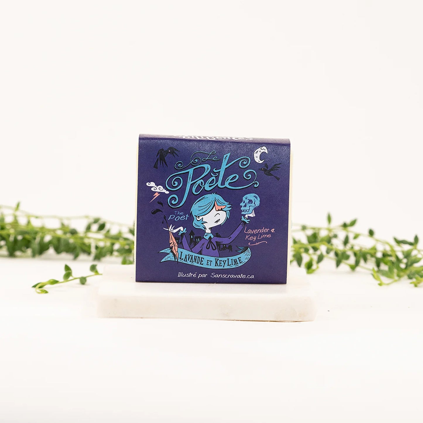 Savon artisanal Le Poète de la Savonnerie des Diligences, dans son emballage illustré.