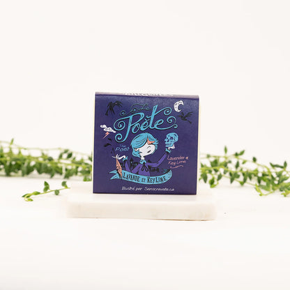 Savon artisanal Le Poète de la Savonnerie des Diligences, dans son emballage illustré.