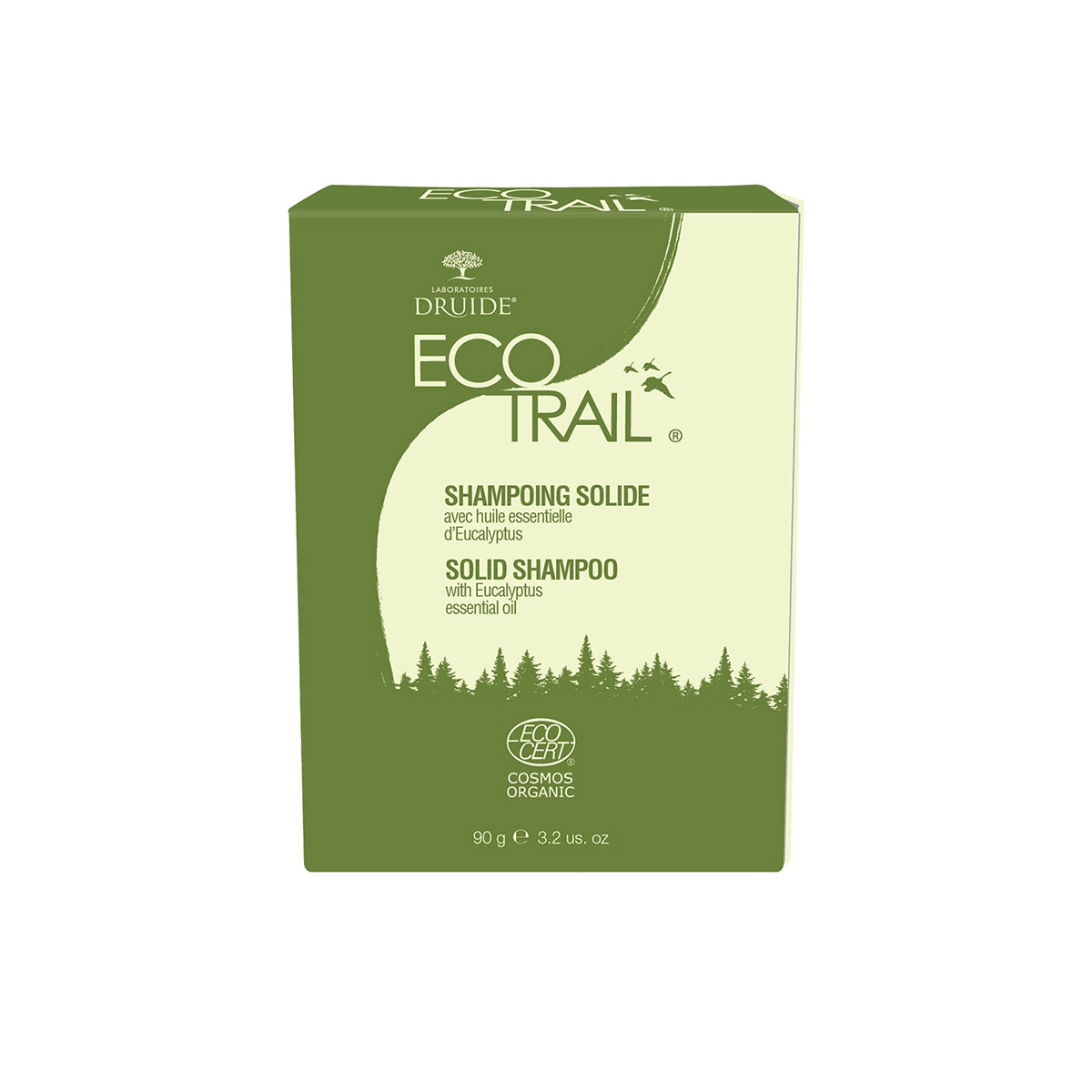 Shampoing solide 3-en-1 de la gamme EcoTrail de Druide, idéal pour le camping.